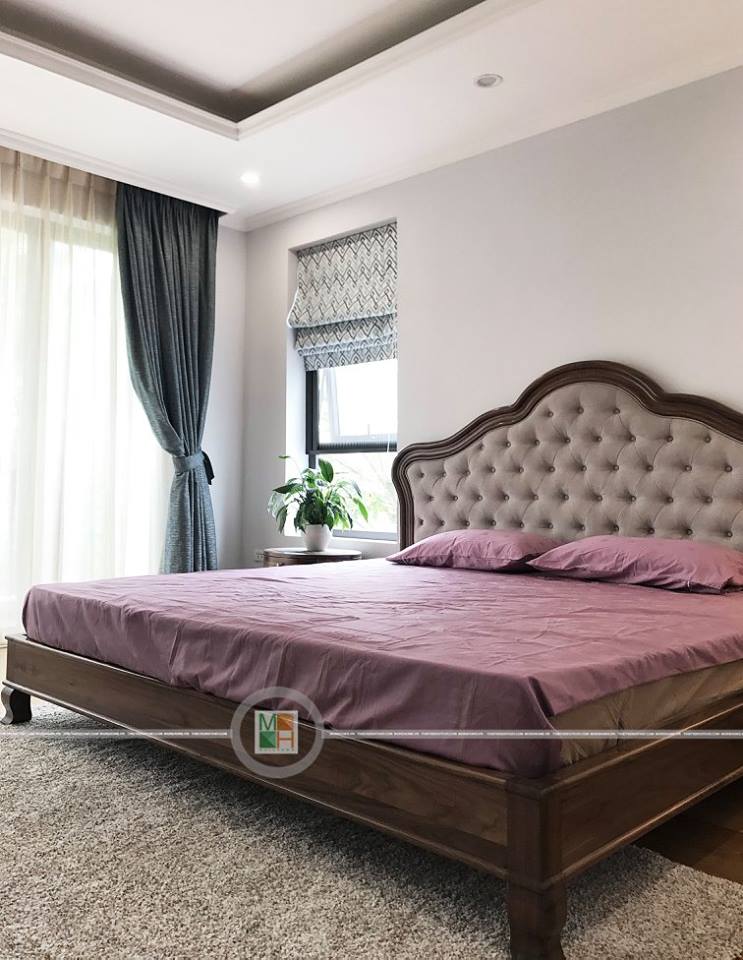 Thi công phòng ngủ gỗ óc chó biệt thự phố gỗ óc chó tại Ecopark